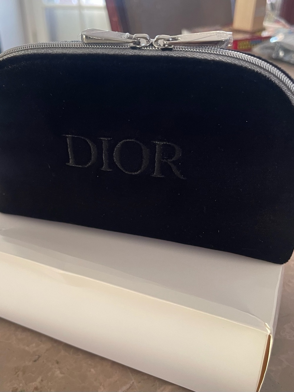 Dior Black Velvet Cosmetic Pouch with Silver Trim